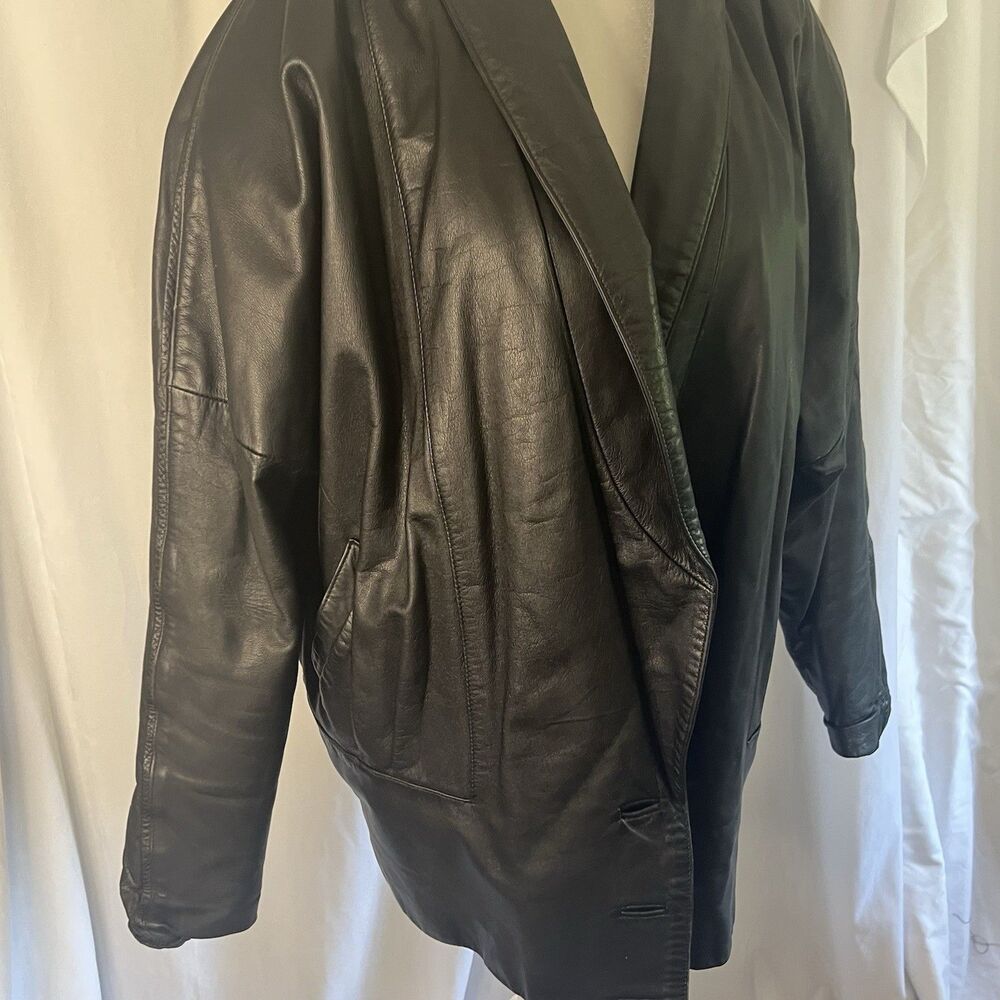 Vintage Wilsons Leather black oversized genuine leather blazer-style jacket Lar